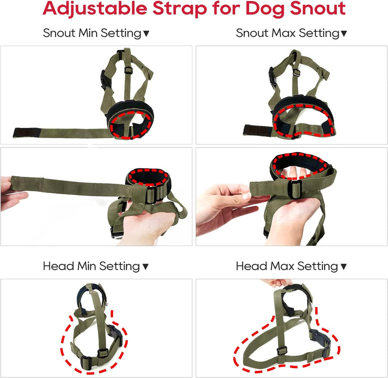 HEELE Dog Muzzle, Circles Soft Comfortable Neoprene Padding Muzzles for Small Medium Large Dogs, Prevent Biting, Licking, and Chewing, Protection with Adjustable Bonus Connection Strap Army Green - BeesActive Australia