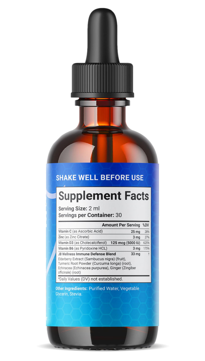 8-in-1 Immune Defense Liquid Drops – Elderberry, Echinacea, Turmeric Curcumin, Ginger, Vitamins C & D3, Zinc & B6 – Fast-Absorbing Immune Support & Antioxidant Support – Vegan, Non-GMO – 2 oz 2 Fl Oz (Pack of 1)