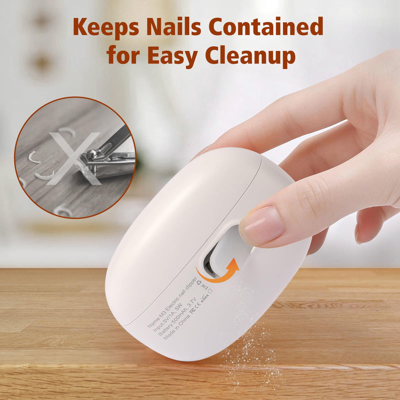Electric Nail Clipper, 2 in 1 Nail Care Tool with Filing Function, Safe & Gentle Nail Trimmer with LED Light, Quiet and Effortless, Rechargeable for Adults & Seniors (White) Whrite - BeesActive Australia