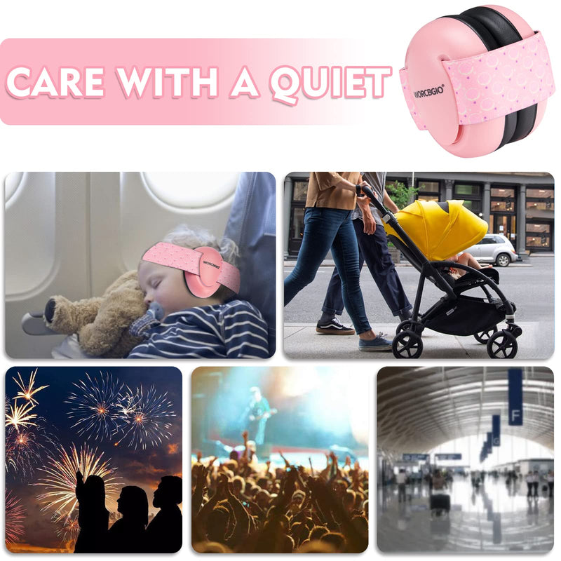 Infant Ear Protection Headphones with Adjustable Elastic Headband&Comfortable White Muffs Baby Earmuff Helps Sleep Well & Reduce Noise (Donut,Pink Donut