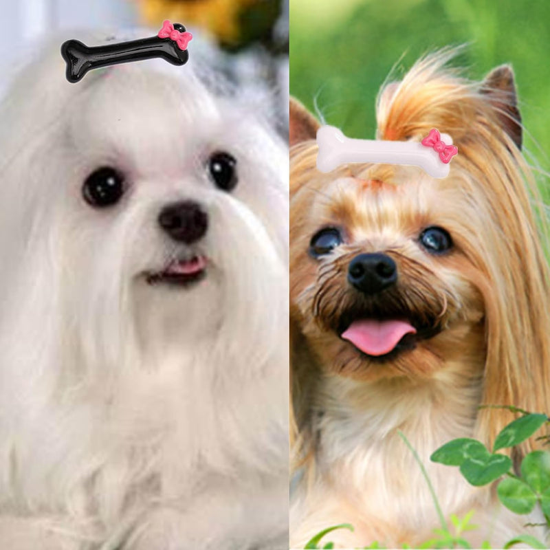 Dog Hair Bows,20 Pack Dog Hair Clips Cute Bone Bow Shaped Snap Dog Hair Bows Pet Hair Barrettes White Black Small Snap Hair Clips Animal Hair Clips Dog Accessories for Pet - BeesActive Australia