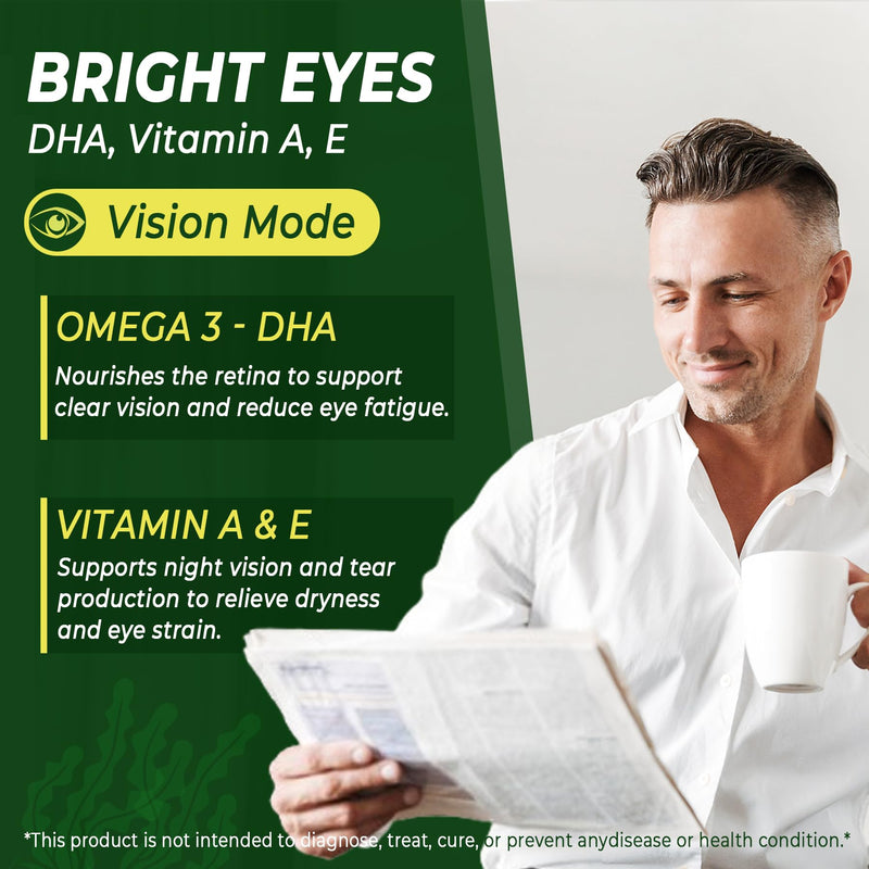 Omega 3 Gummies 2200mg from Algae Oil (DHA 640mg & EPA 290mg) for Women & Men, Vegan Omega 3 Fish Oil Alternative, w/CoQ10, Astaxanthin, Vitamin A, E, D3 for Brain, Eye, Antioxidant,Sugar Free 2Packs 60 Count (Pack of 2)