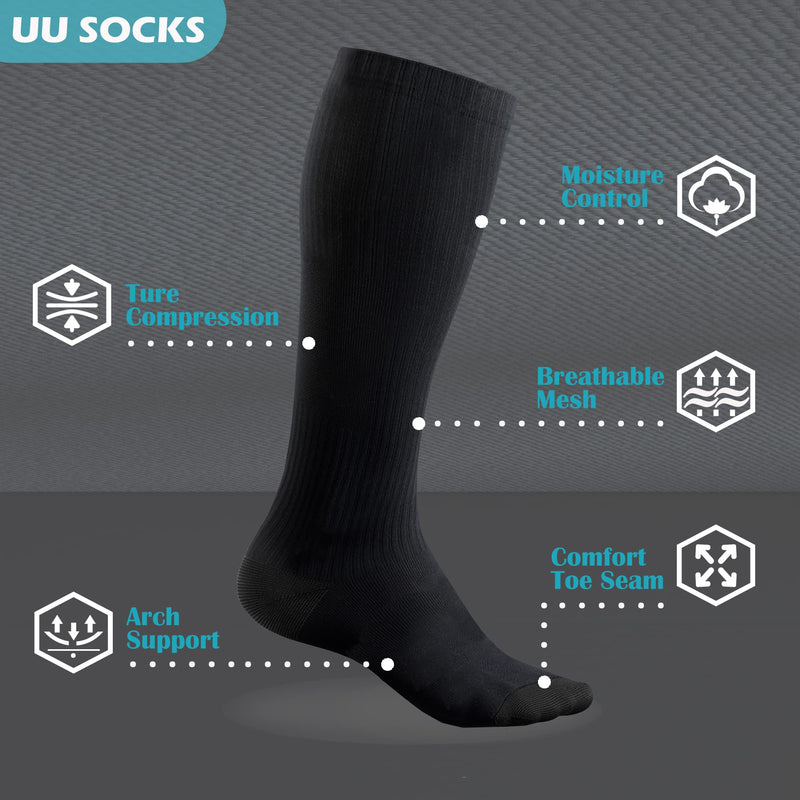 Compression Socks for Women and Men, 20-30 mmHg, Knee High, 3 Pairs Large-X-Large 01 Black/Black/Black