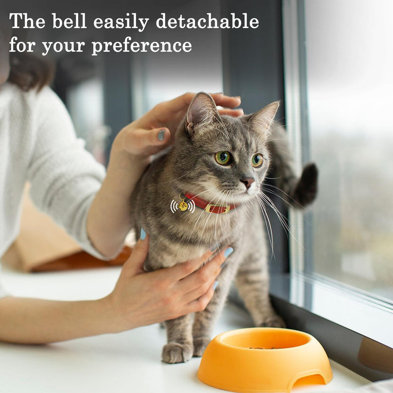 OOPSDOGGY Rolled Leather Cat Collar with Bell - Reflective Kitten Collar with Safety Elastic Strap - Adjustable Small Pet Collars for Boy Girl Cats (Teal) Teal - BeesActive Australia