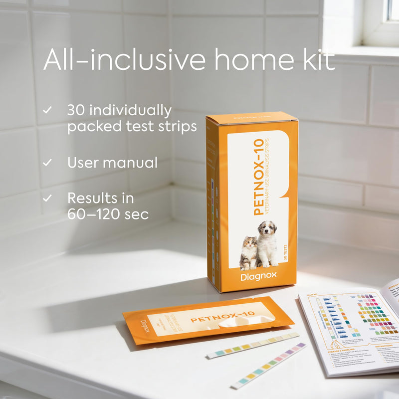 DIAGNOX HEALTH PETNOX 10-Parameter Cat & Dog Urine Test Strips - 30 x Individually Packed & Veterinary Grade Tests - Cat & Dog UTI Test Kit - Pet Test Strips for Urinalysis - BeesActive Australia