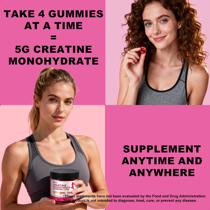 12 in 1 Creatine Gummies, 8500mg Strawberry Flavor Organic Creatine Monohydrate Gummies for Women & Men Sugar Free Nutritional Supplements with Collagen, BCAAs, Vitamin C & B12, 120 Count | 12 in 1 Complex 8500mg, Strawberry Flavor Sugar Free with Coll...