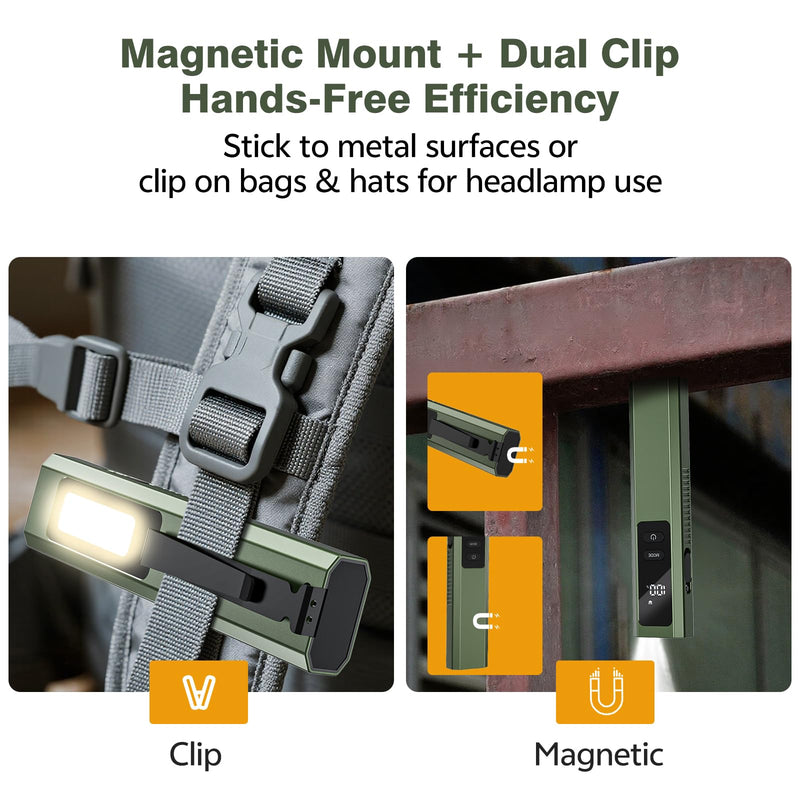 EDC Flashlight 4 in1 Magnetic Flashlight High Lumens Work Light with Green Beam & UV & Warning Light Combo EDC Flashlight Rechargeable LT-010 (Green) - BeesActive Australia