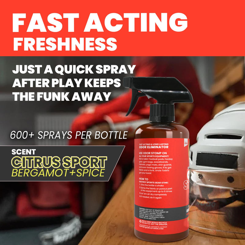 Uncle Todd’s Odor Stomp Sports Equipment Odor Eliminator Spray - Extra Strength Enzyme-Powered Deodorizer for Football, Hockey, Gym Bags, and Athletic Gear - Citrus Sport Scent - 16oz - BeesActive Australia