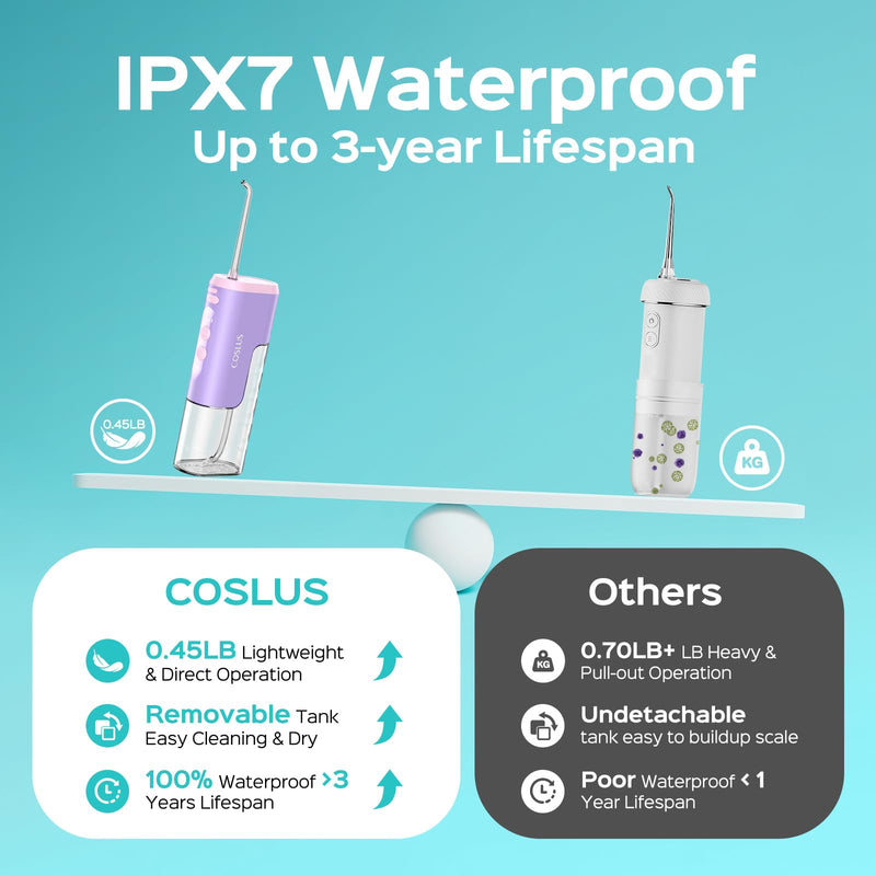 COSLUS T40 Mini Water Flosser for Travel, Portable Compact Design, Purple