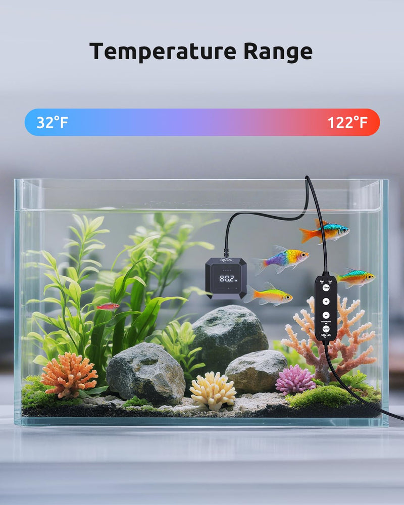 Aquarium Thermometer Submersible, Digital Fish Tank Thermometers with USB for GlassTank, Aquariums Temperature Gauge ±1℉ Accurate, Suitable for Fish, Turtle, Saltwater or Freshwater, 6.56ft Power Cord Black