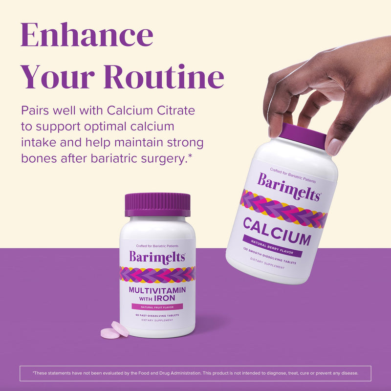 BariMelts Bariatric Multivitamin with Iron, 60 Fast-Dissolving Tablets (1-Month Supply), Sugar-Free Bariatric Vitamins for Women, Natural Fruit Flavor