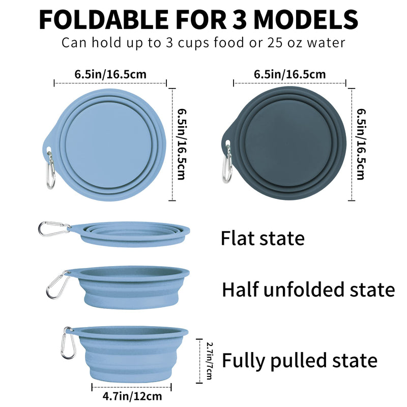 COOYOO Collapsible Dog Bowls 700ML,2 Pack Portable Collapsible Dog Water Bowls for Cats Dogs,Pet Foldable Feeding Watering Dish for Traveling Camping Walking with 2 Carabiners 01-Blue Haze+Dark Blue - BeesActive Australia