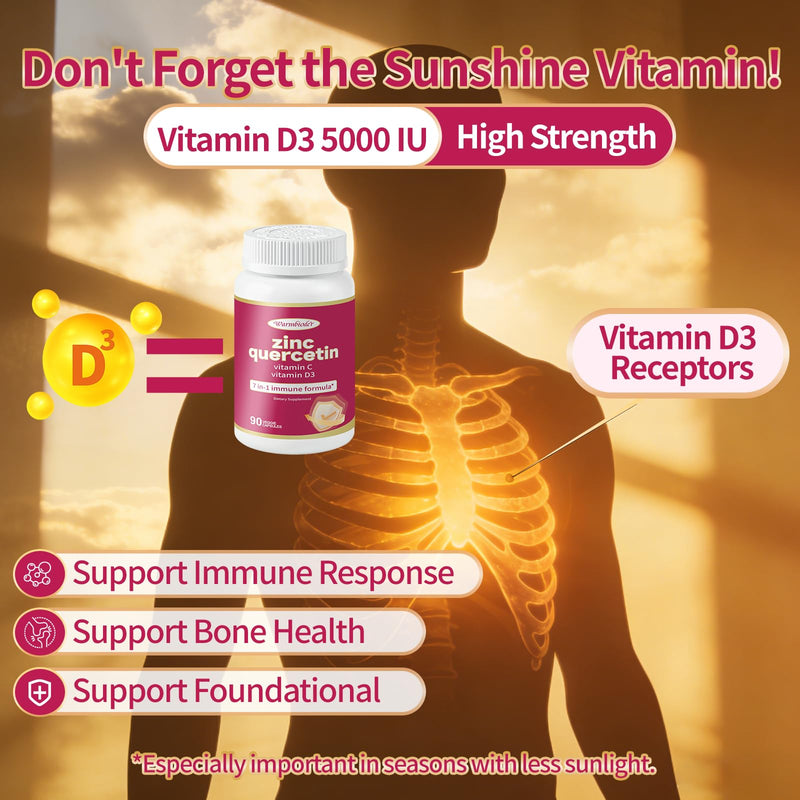 Quercetin with Vitamin C and Zinc,Support Immune| 90 Capsules | Quercetin 500mg, Vitamin C 500mg, Zinc 50mg (Picolinate, Citrate, Glycinate, Gluconate)