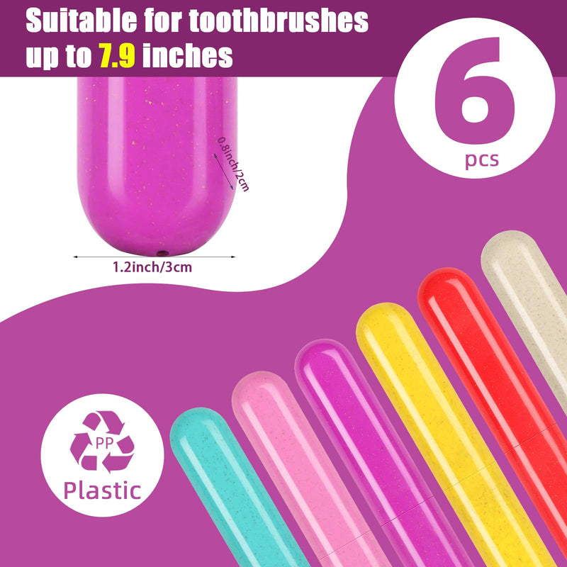 6 Pack Toothbrush Travel Case, Travel Toothbrush Holder, Sanitary Toothbrush Storage, Eco-friendly Toothbrush Protector Covering for Traveling, Business，Camping, Home, School Cyan+Pink+Purple+Yellow+Red+Beige - BeesActive Australia