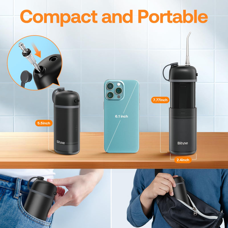 Bitvae C6 Water Dental Flosser Teeth Picks & P1 Travel Water Flosser Teeth Picks Bundle, IPX7 Waterproof Portable & Rechargeable Oral Irrigator Cleaner, Black