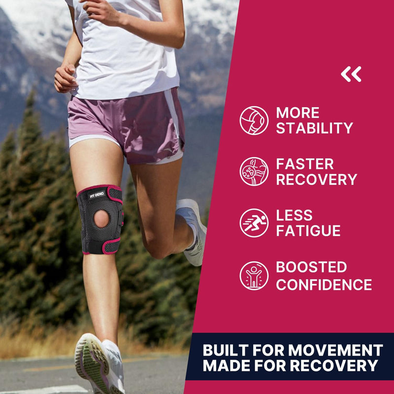 Fit Geno KneeXpert Knee Brace with Side Stabilizers & Patella Gel Pad - Adjustable Compression Support for Pain Relief, Meniscus, ACL, Arthritis, Running - M/L Garnet Medium / Large