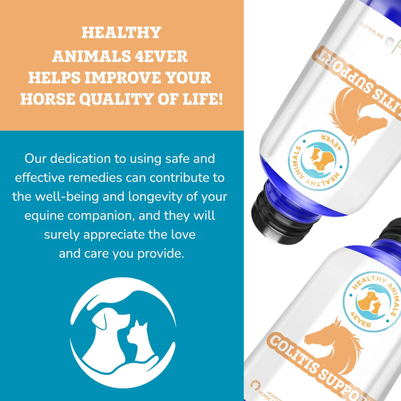 Animals 4Ever All-Natural Horse Colitis Support - Helps Prevent Diarrhea & Dehydration - Supplements for Horses - Homeopathic & Highly Effective - 300 Tablets - BeesActive Australia
