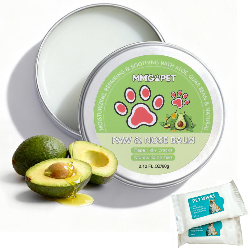 Paw Balm for Dogs and Cats, Paw Pad Balm with Avocado Oil & Witch Hazel, 2.1 oz Beeswax Paw Cream for Dry, Cracked Pads, Lick-Safe Pet Paw Care - with 2 Pack Pet Wipes 2.1 oz +2-pack pet wipes