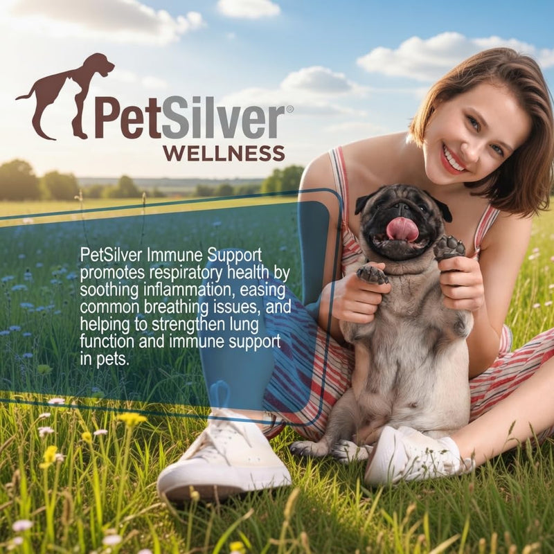 PetSilver Immune Support, Natural Nebulizer Solution, Promotes Respiratory Health in Cats & Dogs, Allergies, Sinus & Cough Treatment, Easy to Use, Patented Chelated Silver, Made in The USA, 16 fl oz - BeesActive Australia