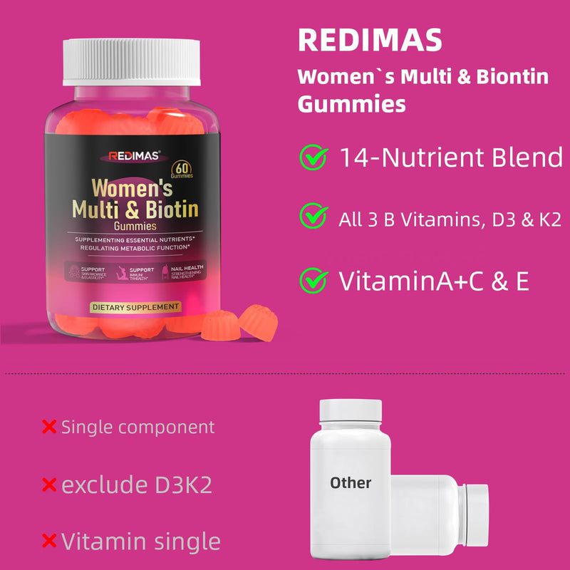 Multivitamin Gummies for Women, Mix Berry Flavor Gummy, 60 Count | Vitamin Blend with Vitamins A, B, C, D, E, K2 and Biotin, Daily Energy Support, Chewable Format for Nutrition Routine