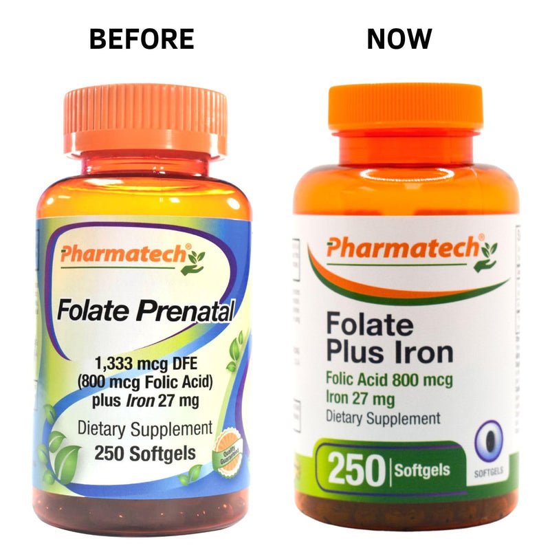 Folic Acid 800 mcg Plus Iron 27 mg Supplement for Women, Vitamin B9, Folate Prenatal, Fast Absorption, Made in USA, 250 Softgels