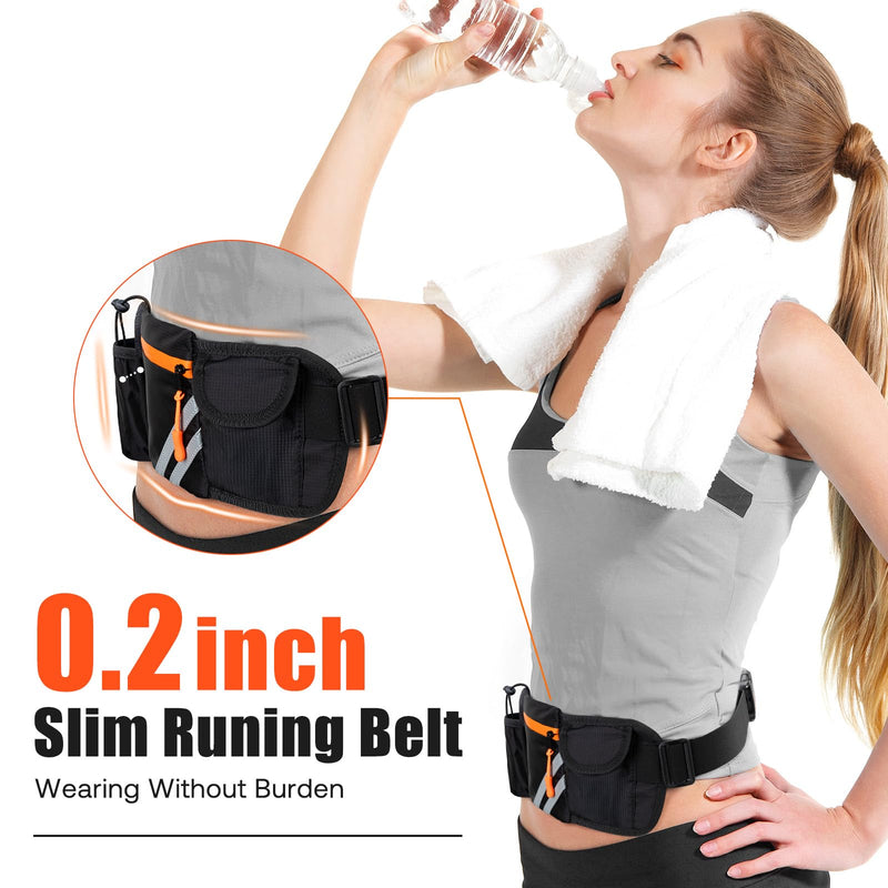 Running Belt with Water Bottle Holder: Detachable Bottle Pouch - Slim Running Belt - Large Capacity No Bounce for Walking(Bottles NOT Included) Black