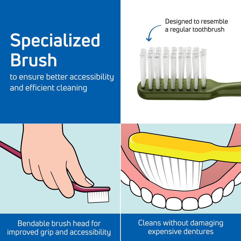 TEPE Denture Care Denture Brush, Adult Denture-Cleaner Toothbrush for Full or Partial Dentures - BeesActive Australia