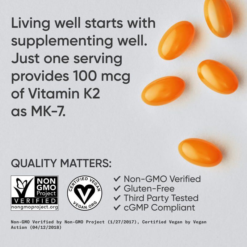 Sports Research Vitamin K2 as MK-7 100mcg with Coconut MCT Oil - 60 Veggie Softgels (2 Month Supply) Vegan Certified, Non-GMO Verified, Gluten & Soy Free - Citrus Aroma 60 Count (Pack of 1) - BeesActive Australia