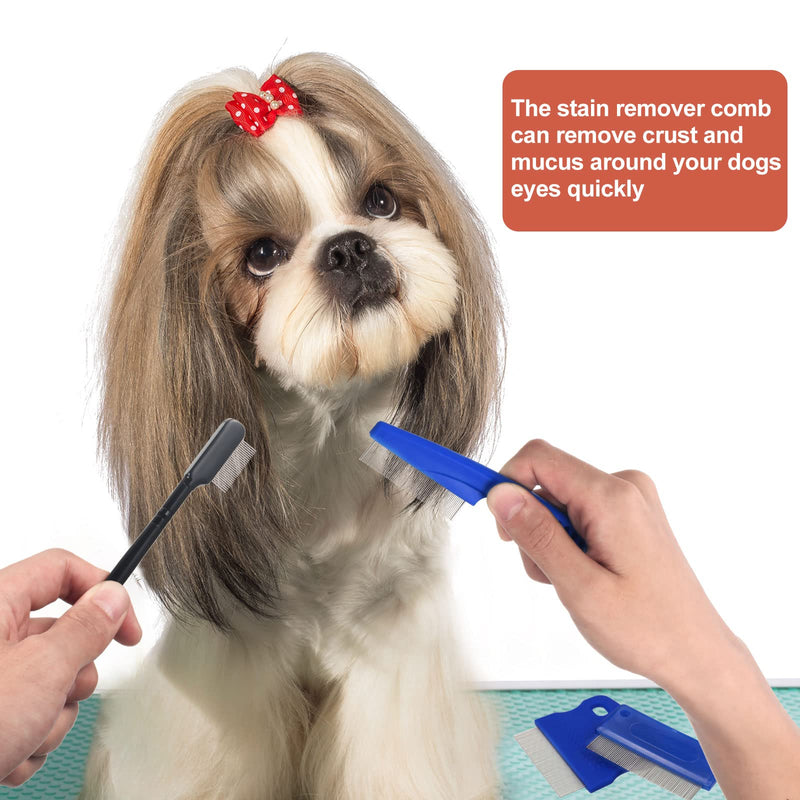 5 Pieces Dog Eye Combs Tear Stain Remover Combs Pet Grooming Comb for Small Dogs Gently Removing Eye Mucus and Crust (Blue, Black) Blue, Black - BeesActive Australia