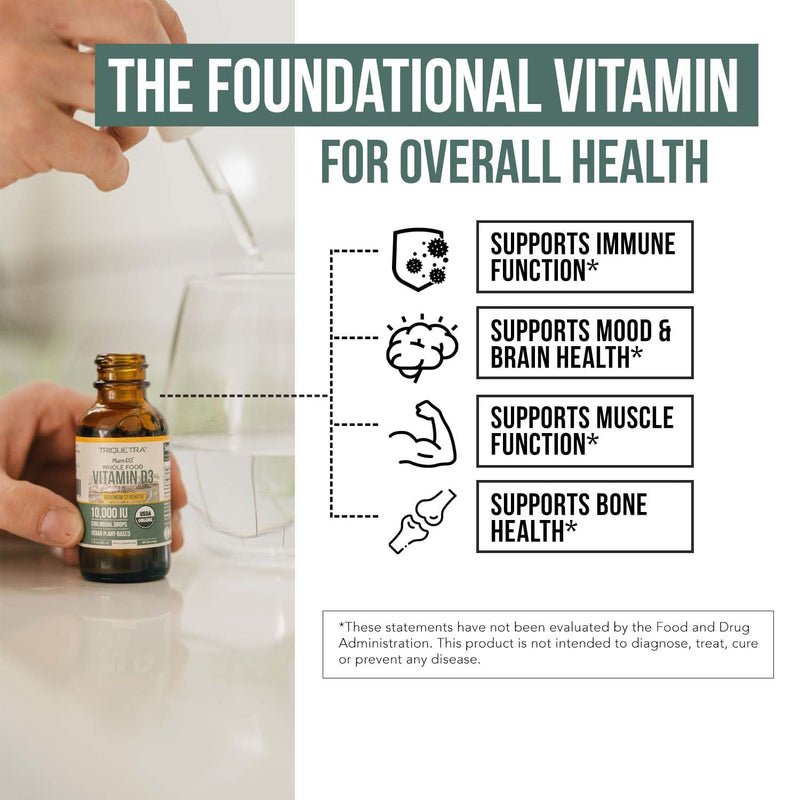 Plant-D3 Organic Vitamin D3 5000 IU - Vegan, Max Strength Sublingual Liquid D3 Drops - 200% Higher Absorption - 100% Plant-Based Cholecalciferol Form - Adjustable Dosing for All Ages (1oz Liquid) 1 Fl Oz (Pack of 1)