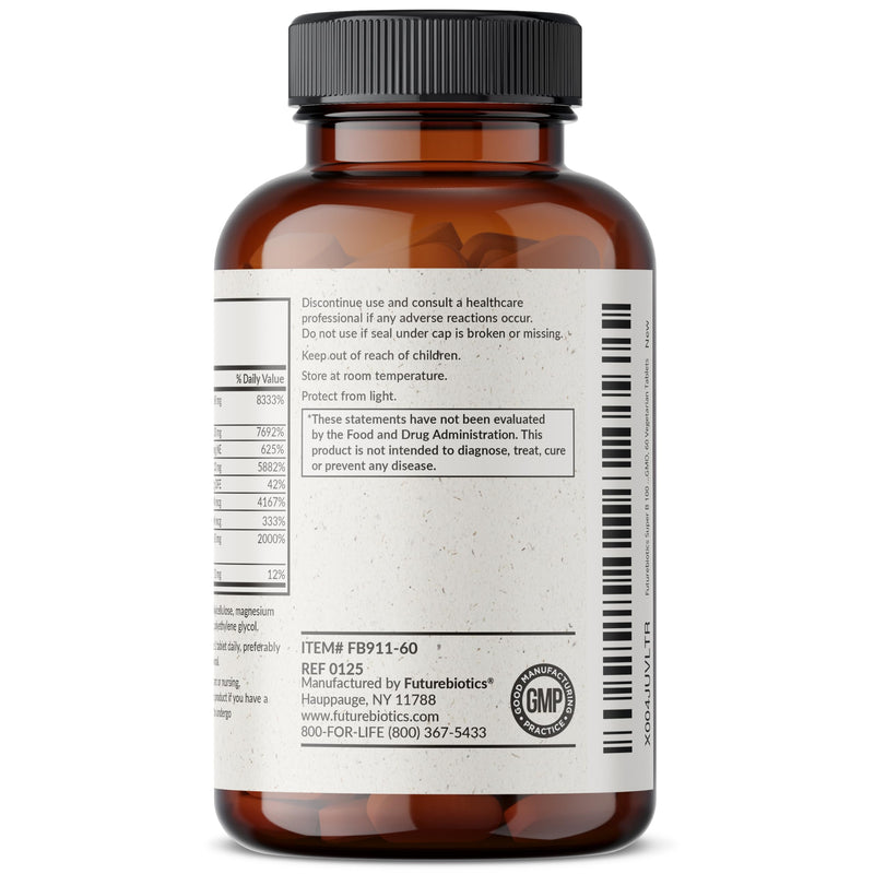 Futurebiotics Super B 100 Sustained Release Vitamin B Complex Non-GMO, 60 Vegetarian Tablets 60 Count (Pack of 1)
