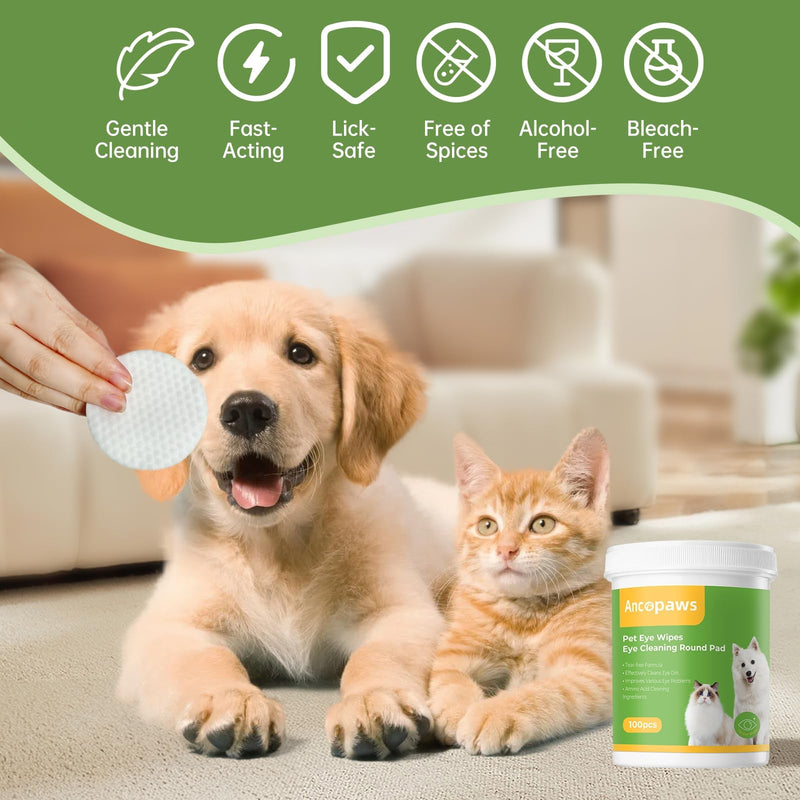 Hypoallergenic Eye Wipes for Dogs & Cats - Tear Stain Remover & Cleaner - Gently Removes Discharge, Crust, Mucus, Debris - Pet Cleaning Deodorizing Wipes for Wrinkle & Face - Natural, Unscent (100 Ct) 1