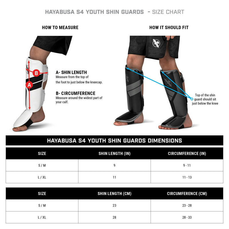 Hayabusa S4 Kids Shin Guards, Muay Thai, MMA, Kickboxing, Martial Arts Small/Medium Black - BeesActive Australia