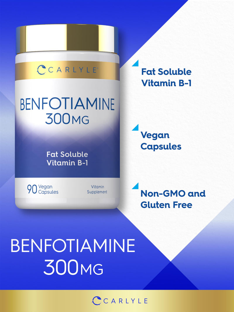 Carlyle Benfotiamine 300mg | 90 Capsules | Fat Soluble Vitamin B1 Thiamine | Vegan, Non-GMO, Gluten Free Supplement