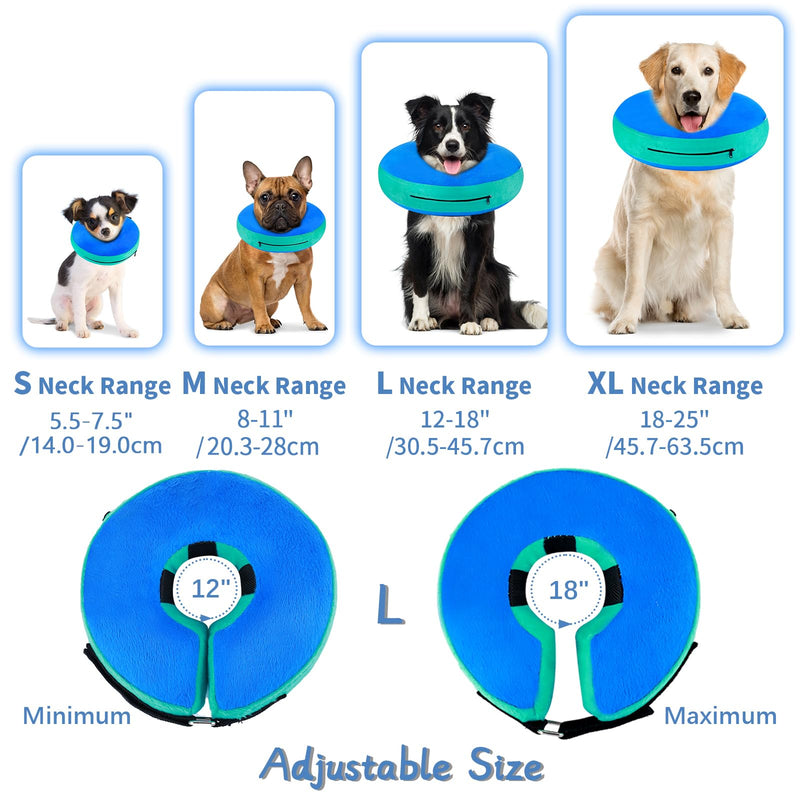 FWLWTWSS Inflatable Neck Brace Dog & Neck Brace Cat, Protective Dog Collar with Adjustable Velcro Fastener, Dog Collar Leak Protection for Recovery After Surgery or Wounds for Dogs (Blue L) Blue [Neck: 30.5 cm - 45.7 cm] L - BeesActive Australia