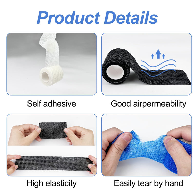 Lectorias 12 rolls 450 cm long self-adhesive bandage, elastic and breathable, self-adhesive bandage, adhesive bandage, self-adhesive fixing bandage for wrist protection (5 cm wide) black white blue - BeesActive Australia