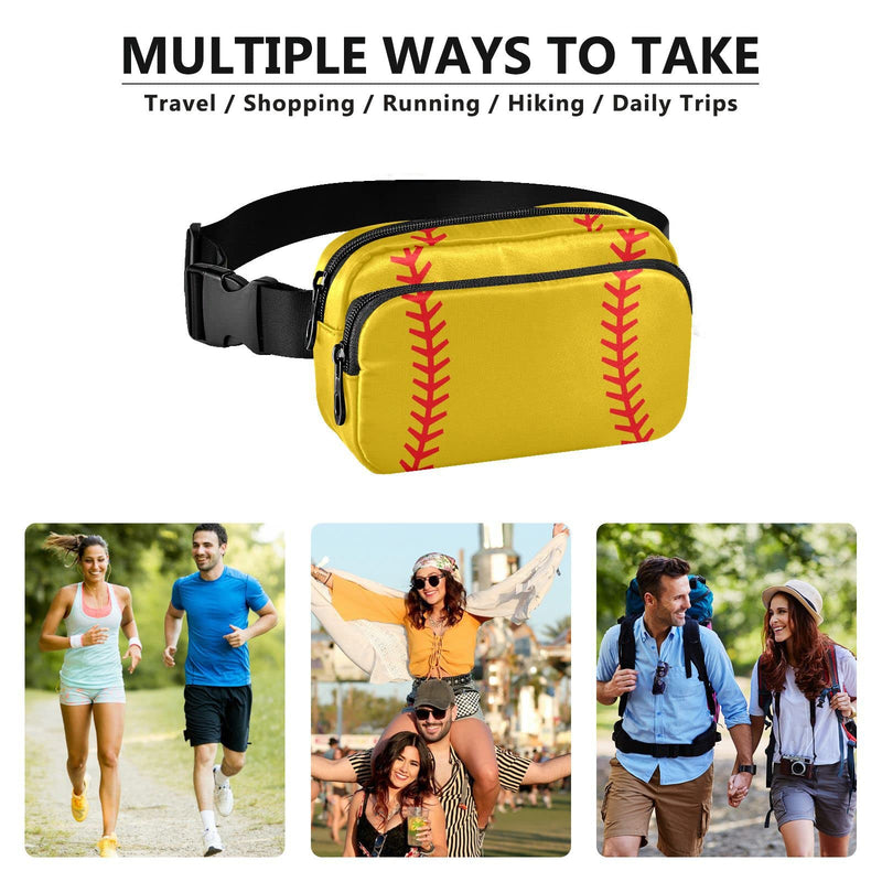 Exnundod Fanny Waist Pack Baseball Yellow Fanny Packs Stitches Crossbody Bag Adjustable & Zipper Sling Bag Belt Bags for Running Hiking Cycling Travel Thanksgiving Christmas Gift