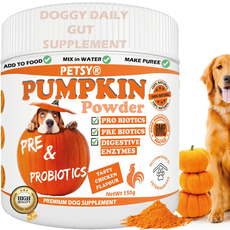 Pumpkin Powder for Dogs Digestive Supplement for Anal Gland Dog Diarrhea Treatment Prebiotics Probiotics for Dogs UK Dog Food Topper, Puree Powder Tasty Chicken Flavour