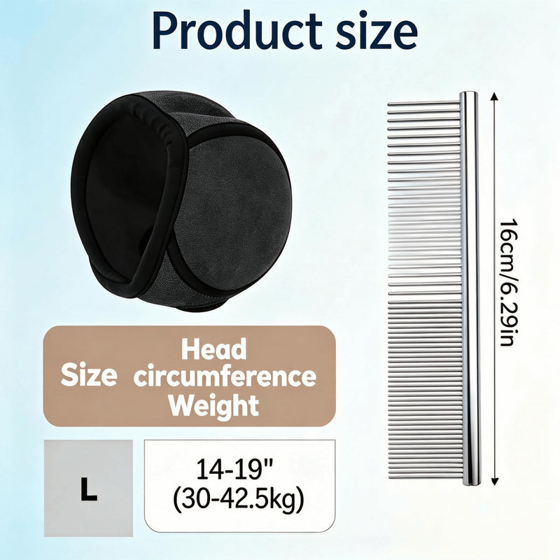 Dog Ear Muffs - Noise Cancelling & Dog Comb for Grooming - Anxiety Relief Ear Protection, Dog Brush for Shedding, Perfect for Fireworks & Travel