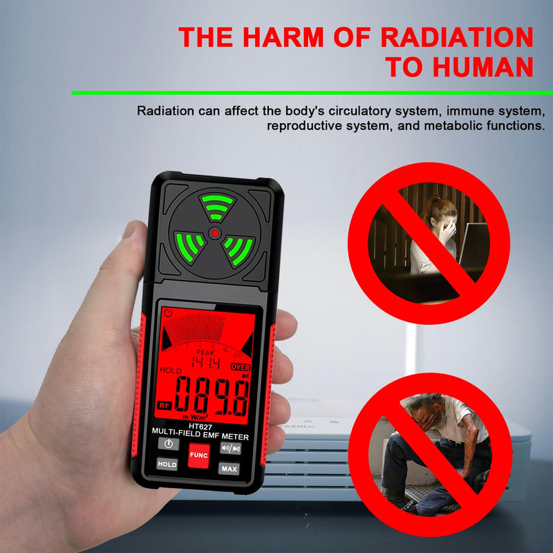 EMF Meter, 3-in-1 Portable Electromagnetic Field Radiation Detector Handheld EMF Tester for EF, RF, MF, WiFi Signal, Radio Frequency Detector Suitable for Home Office EMF Inspections Ghost Hunting - BeesActive Australia