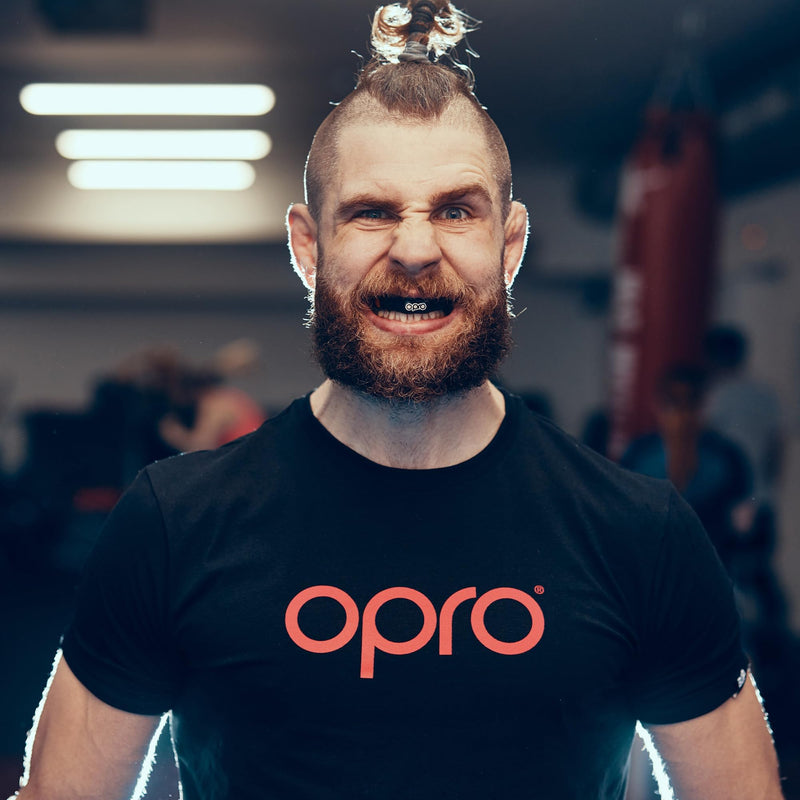 OPRO Platinum Level Mouth Guard, Pro-Level Comfort, Protection & Fit - Moldable Mouth Piece for Boxing, Hockey, MMA, Lacrosse, UFC, jiu Jitsu - Includes Mouthguard Case (Black/White/Red, Adult) Black/White/Red