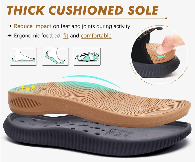 KuaiLu Womens Orthopedic Walking Sandals with Arch Support Recovery Cushion 8.5 Black Khaki