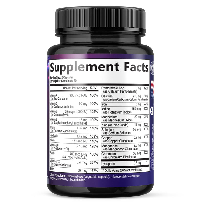 Men's Multivitamins Supplement - Complete Daily Multivitamin for Men with Vitamin B12, A, C, D, E, Zinc, Calcium, Iron, Folate - Immune Health & Energy Support - High Potency & Non-GMO - 120 Capsules 120 Count (Pack of 1)