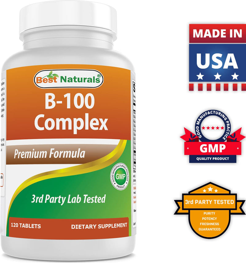 Best Naturals B 100 Complex 120 Tablets (B Complex Vitamins) (120 Count (Pack of 2)) 120 Count (Pack of 2)