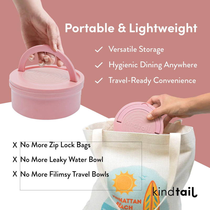 KindTail Bowls, Travel Dog Bowls, Portable Pet Bowls, Microwave and Dishwasher-Safe Dog Bowls with Lid and Handle, Inner Bowl with 10oz Capacity and Outer Bowl with 20oz Capacity… (Small, Rose Pink) Small - BeesActive Australia