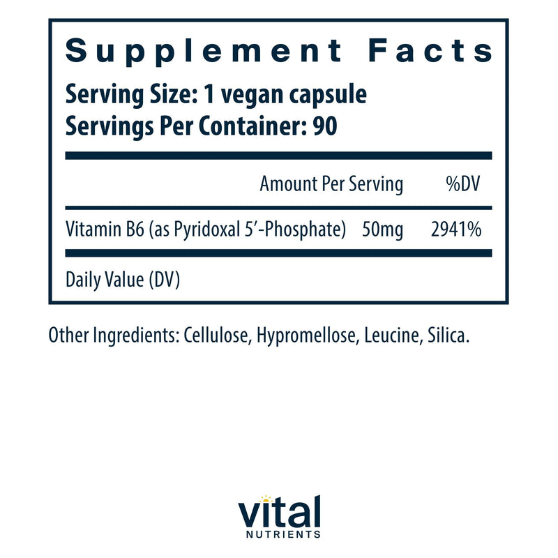 Vital Nutrients Pyridoxal-5 Phosphate - Activated Vitamin B6 - Methylated B6 for Metabolism, PMS, and Menstrual Support* - High-Potency P5P Supplement - Gluten, Dairy, Soy Free - 90 Capsules
