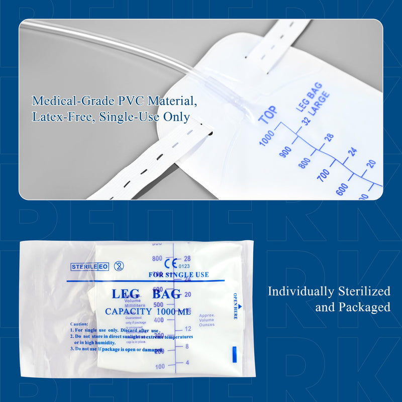 Urinary Drainage Bag 1000ml Catheter Leg Bag, 5 Pack Catheter Leg Bags for Men, Catheter Bags with Anti-Reflux Valve, Adjustable Cloth Straps, Easy Drainage Flip Design 5-pack 1000 mL