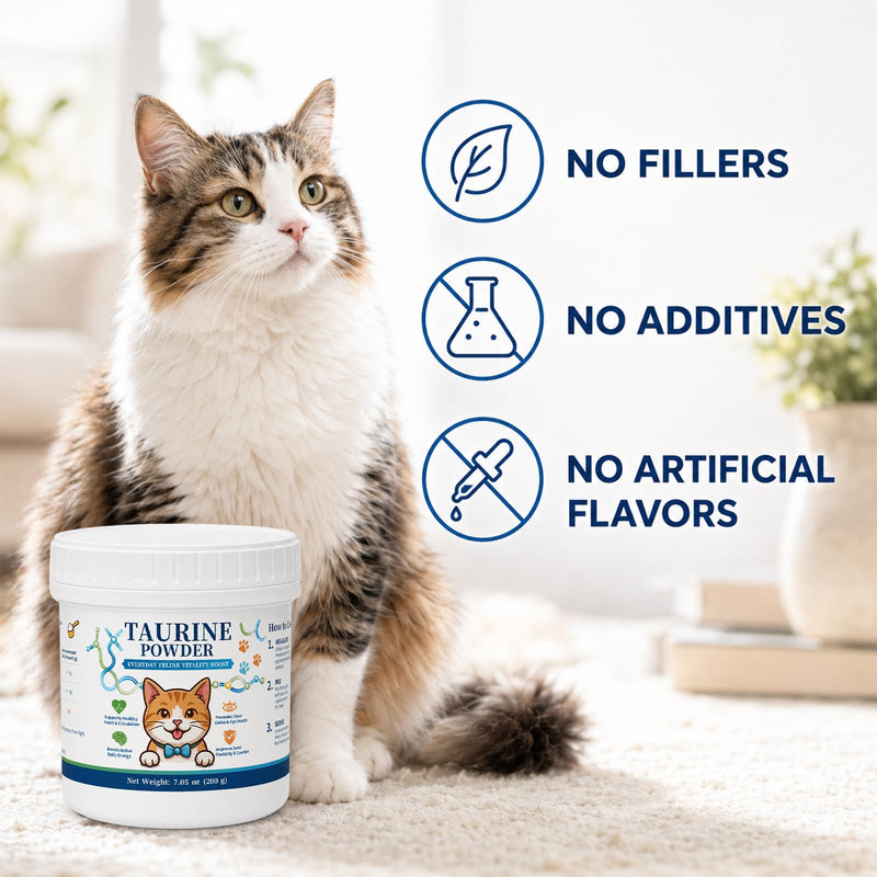 Taurine Powder for Cats, KittySupps Taurine Supplement, Supports Heart Health, Vision, Skin & Coat, Boosts Energy & Daily Wellness, with Dosing Spoon, Easy to Mix in Food, 200 Grams