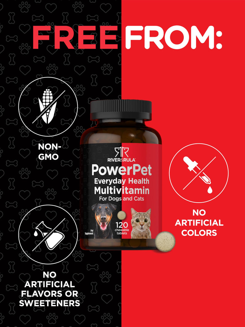 Horbäach Pet Multivitamins for Dogs & Cats | 120 Chewable Tablets | Health Support Supplement | Non-GMO, Gluten Free | by River & RULA - PawsPlanet Australia