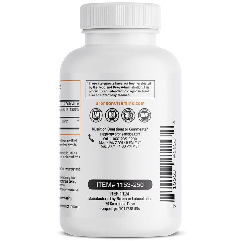 Bronson Vitamin K2 D3 (MK7) Extra Strength D3 & K2 Complex, 250 Capsules | Bone, Immune & Heart Health Support, Gluten Free, Soy Free, Non-GMO, Vitamin D3 10,000IU (250 mcg) & 120 mcg K2 MK-7 250 Count (Pack of 1)